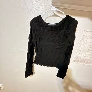 See You Monday Black XL Textured Long Sleeve Midi Top